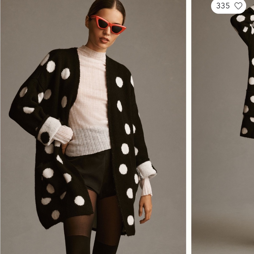 Anthropologie Black and White Polka Dot Cardigan